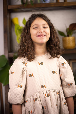 Girls Dress, Vivian Ivory - Green Roses - KOKORI Kids