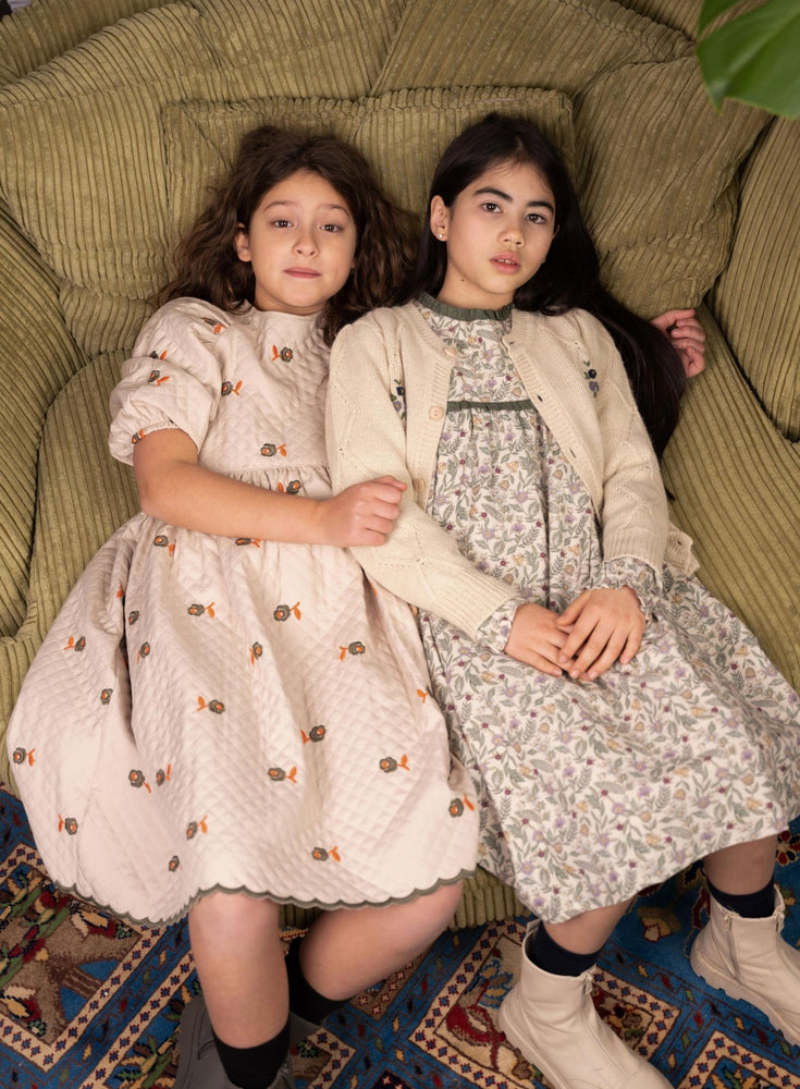 Girls Dress, Vivian Ivory - Green Roses - KOKORI Kids