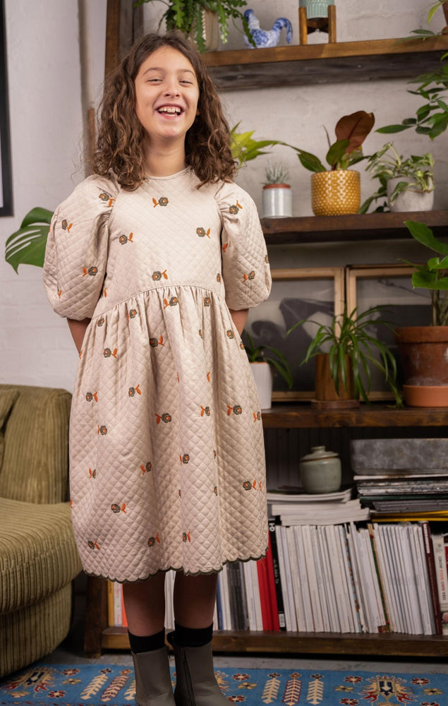 Girls Dress, Vivian Ivory - Green Roses - KOKORI Kids