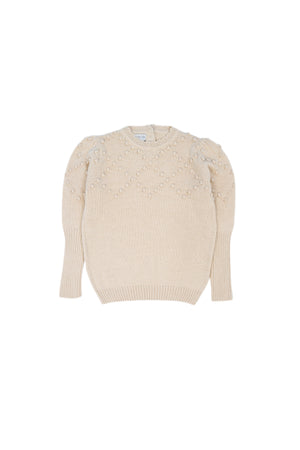 GIRLS JUMPER, POMPOM JUMPER IVORY - KOKORI Kids